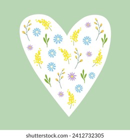 Heart, love,hearty, valentine, wildflowers, festive, card,heartful, flower,hand, drawn, cornflower, flat, cartoon, vector, illustration, design, floret, holidays, greetings, birthday, valentines, day,