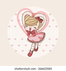 Heart Lovely Girl / Lady / Woman Isolated Vector / Image / Illustration / Drawing / Cartoon / Animation