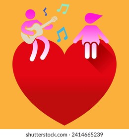 heart lovers guitar vector illustration