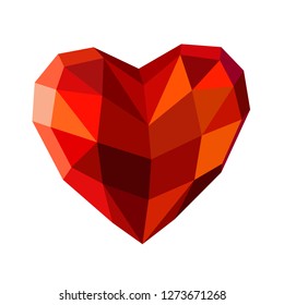 Heart low poly. Abstract polygonal heart. Origami heart on white background . Love symbol.