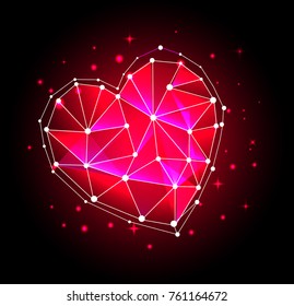 heart , low poly design, vector,love ,illustration of beautiful glowing