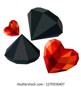 Heart low poly. Origami heart on white background . Abstract polygonal heart. Love symbol.
