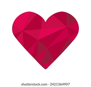 Corazón de bajo estilo polaco. Diamante en forma de símbolo de amor. Gema roja. Cupido, un regalo de un ser querido. Decoración polígona. Joya. Día de San Valentín. Aislado. Imagen de color. Ilustración del vector
