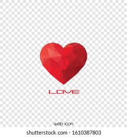 Heart in low poly style on a transparent layer. Valentine's Day. 