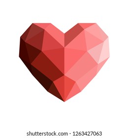 Heart in low poly style. Heart low poly. Origami heart on white background . Abstract polygonal heart. Love symbol.
