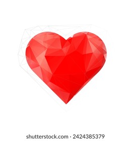 Herz, niedrige Polyvektor-Illustration. Symbol der Liebe und Valentinstag, geometrische Zeichnung eines roten Herzens