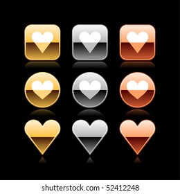 Heart luxury metal web button icon with reflection on black