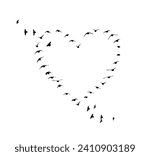 Heart made of birds. hand drawing. Not AI, Vector illustration