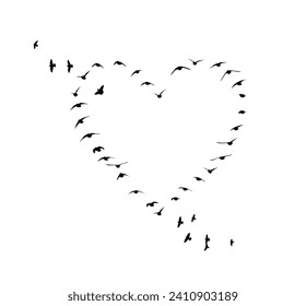 Heart made of birds. hand drawing. Not AI, Vector illustration