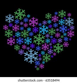 heart made from blue and purple snowflakes
