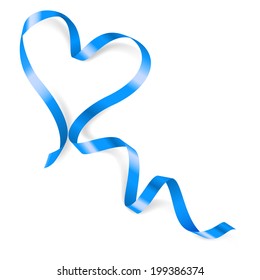 Heart Made Of Blue Ribbon On White Background.