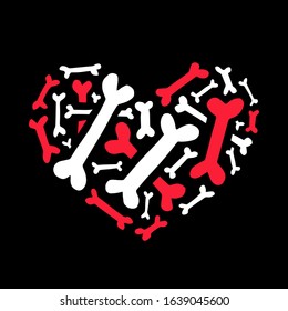 Heart made of bones. Unusual valentine in gothic style. Greeting card for Valentine's Day. Also great for Halloween.