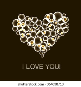 Heart made with bubble lights for St. Valentine's Day card. Vector holiday background.