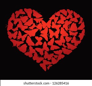 Heart made of  butterflies on black. Valentine's Day design. eps 8