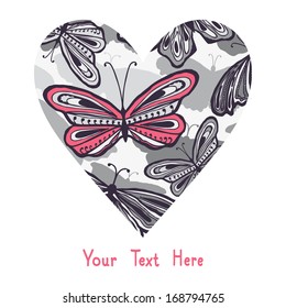 Heart made of butterflies and place for your text, vector illustration