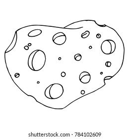 Heart made of cheese. cartoon piece of cheese. Cheese with large holes. Vector illustration.