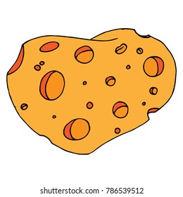 Heart made of cheese. cartoon piece of cheese. Cheese with large holes. Vector illustration.