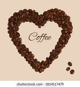 Heart made from coffee beans. Vector Illustration