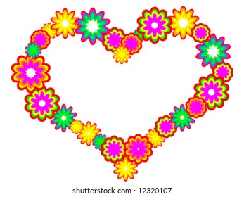 Heart made of color flowers isolated on white background