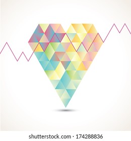 Heart made from color triangles. Abstract background.