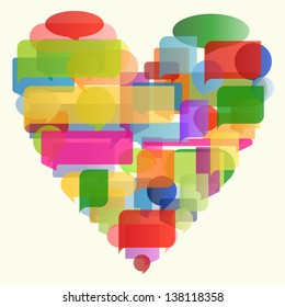 Heart made of colorful speech bubbles concept illustration background vector