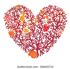 Heart is made of corals, isolated on white background