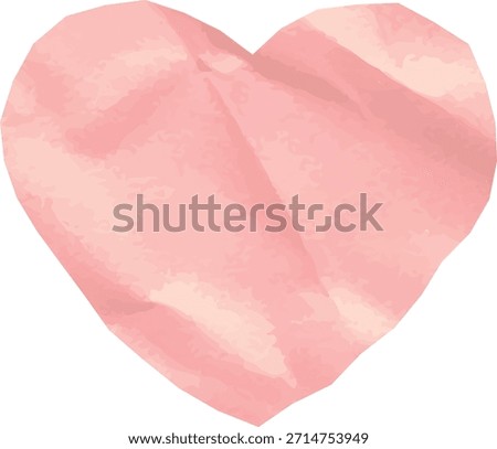 Heart made from crumpled paper with soft folds and rough edges, isolated on clean background. Symbol of love, romance, tenderness, and handmade craft. Cartoon vector illustration.