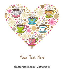 Heart made of cups, vector illustration 