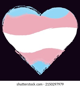 A heart made of different stripes with uneven edges in the colors of the flag of transgender people. Clipart, symbol, icon
