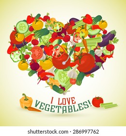 Heart made of different vegetables with the text below