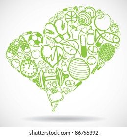 Heart made of fitness symbols - vector illustration