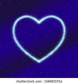 Heart made of flickering glare on a blue gradient. Valentine's day festive background.