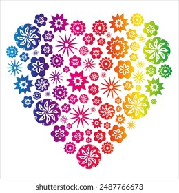 Heart made of Flowers in Rainbow Colors