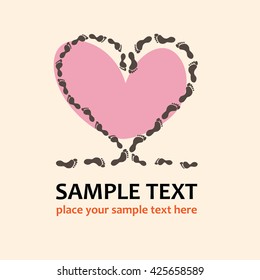 Heart made with the footprints, t-shirt graphics.