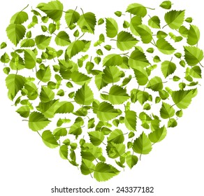 Heart made of fresh green leaves