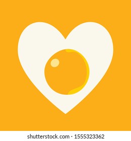 Heart made from fried egg isolated on white background. Fried egg heart-shaped