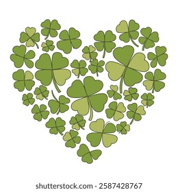 Heart Made of Green Clover Leaves Illustration