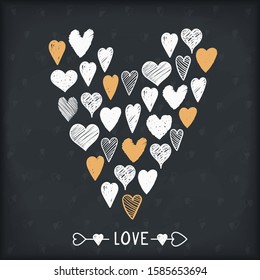 Heart made from hand drawn doodle hearts, Valentine's day card, vector eps10 illustration