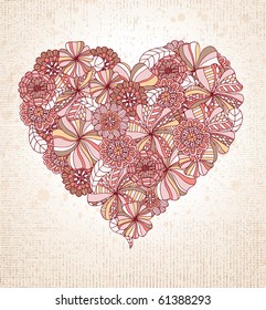 Heart made of hand drawn flowers.