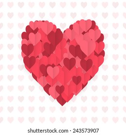 Heart made up of hearts on a background of hearts. A symbol of Valentine's Day. Card.