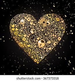 heart made up of hearts on a black background