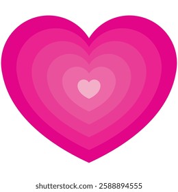 Heart made of hearts, pink and getting lighter as they get smaller, nesting within each other, like Russian dolls. Flat style illustration design with isolated background.