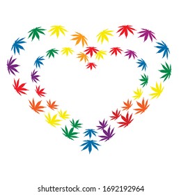 corazón hecho de hojas de cáñamo. concepto de amor por la marihuana y las drogas blandas.Ilustración vectorial sobre un fondo blanco