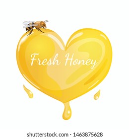 Heart made of honey with bee. Vector graphics isolated on white background.