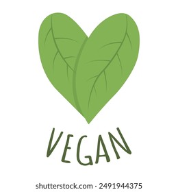A heart made of leaves with the inscription vegan. The concept of vegetarianism.