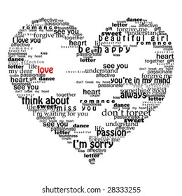 heart made of love words valentine vector illustration