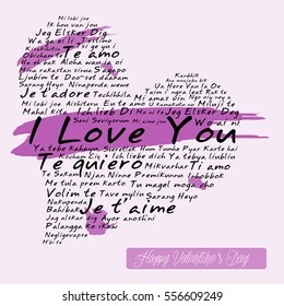 Heart made from I love you on more than sixty languages