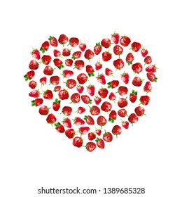 Heart made from Low Poly strawberries. Colorful object isolated on white background. Vector illustration.
