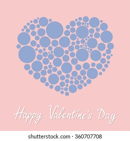 Heart made from many round dots Happy Valentines day. Love card Flat design Rose quartz serenity color. Vector illustration