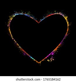 Heart made of multi-colored bright colored blots. With love. Postcard. Frame for text. Vector illustration
